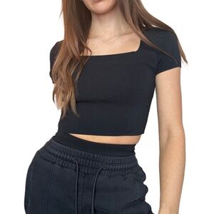 Elegant Black Square Neck Crop Top
